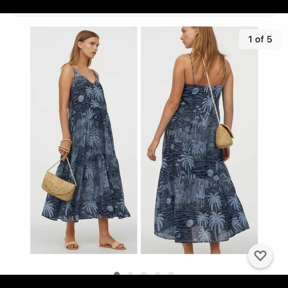 H&M Desmond & Dempsey blue palm tree maxi dress, M